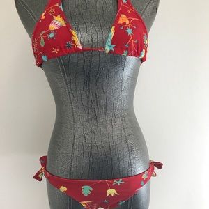 BELA MOCA Red Floral Brazilian Bikini Set